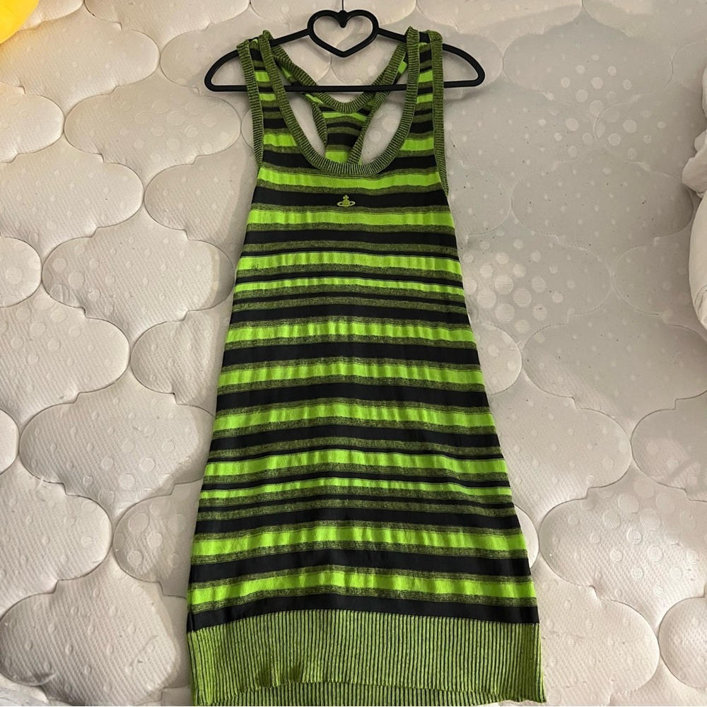 Vivienne Westwood Striped Green and Black Sleeveless Dress
